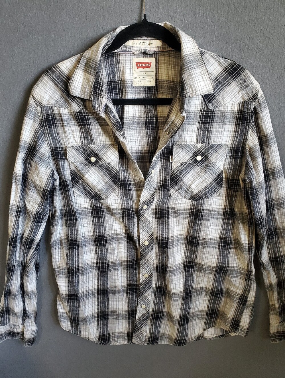 Levi's Men’s L Black & White Plaid Button-Down Shirt